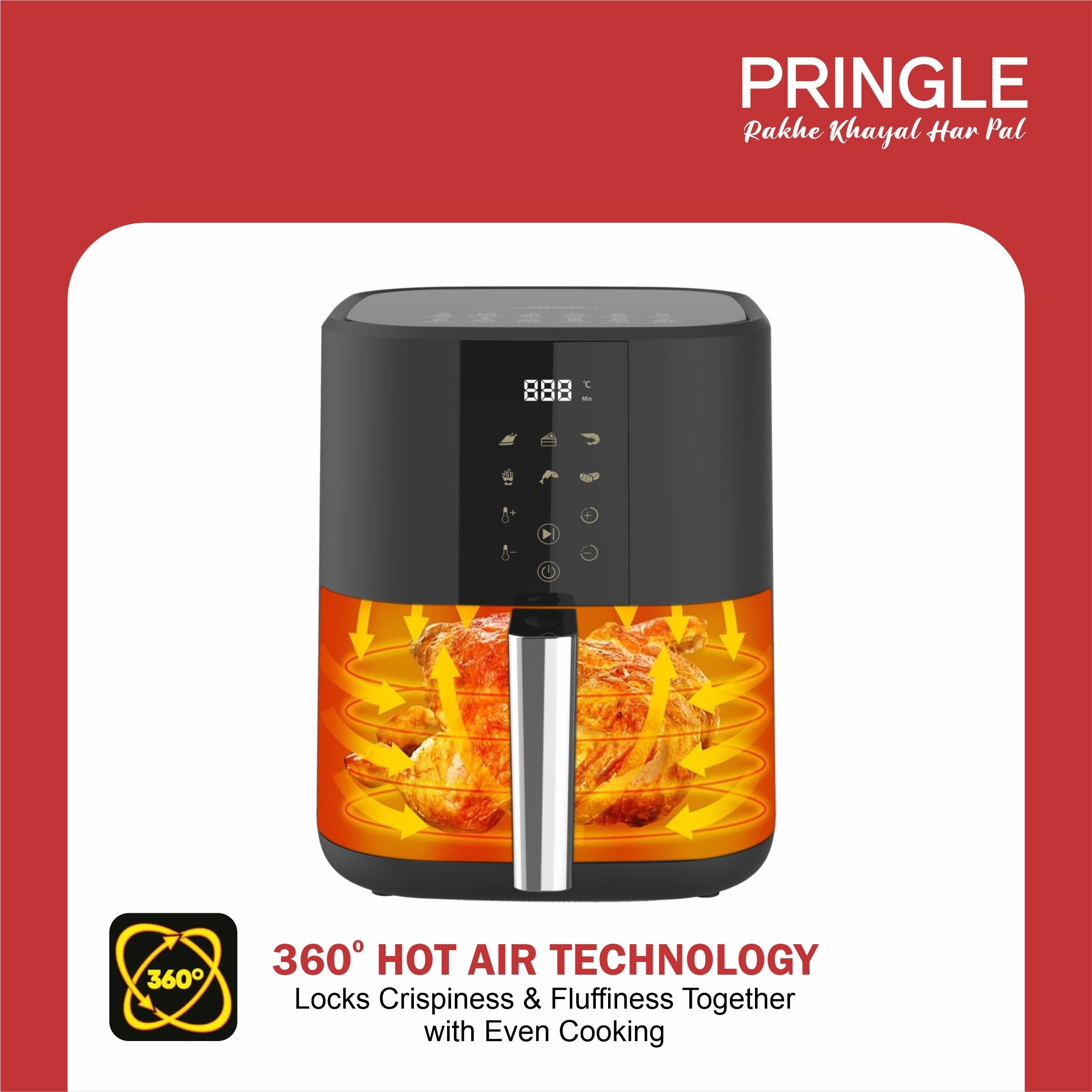 Pringle AF1406 Digital Air Fryer, 360° High Speed Air Circulation Technology 1350 W with Non-Stick 4.2 L Basket-Green
