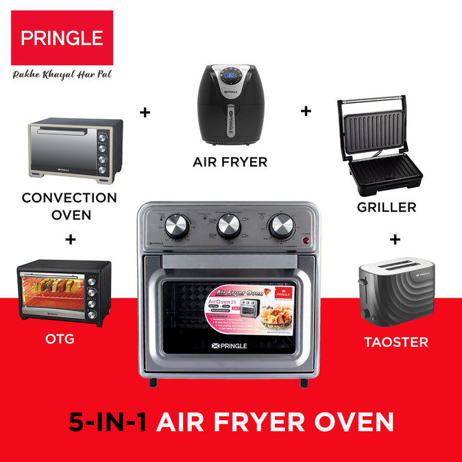 Pringle Air Oven25 With Aero Crisp Technology 5 in one Traditional Air Fryer Oven | - Dehydrator, Air Fryer, Convection Oven with rotisserie | Preset Function - Toast, Bake, Broil, Air Fry and Reheat| Watt:1650W