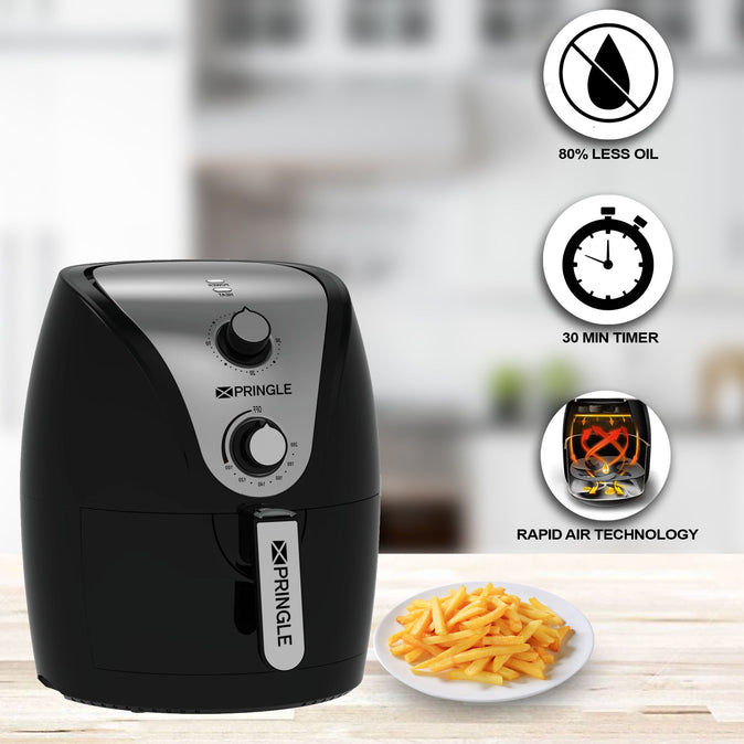 Pringle 1404 Air Fryer 1400W with 4.5L Large Cooking Pan Capacity, Timer Selection and Fully Adjustable Temperature Control with 1 Year Warranty(Black) - Pringle Appliances