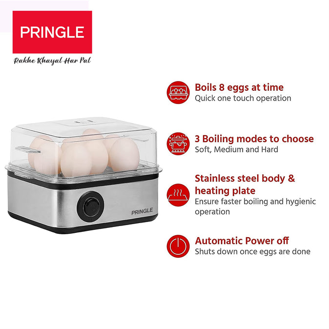 Pringle 2 in 1 Egg Boiler and Poacher 500-Watt (Silver & Grey) - Pringle Appliances