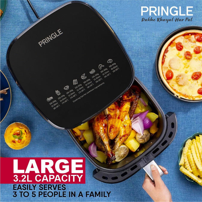 Pringle AF1407 Digital Air Fryer, 360° High Speed Air Circulation Technology 1250 W with Non-Stick 3.2 L Basket-Black - Pringle Appliances