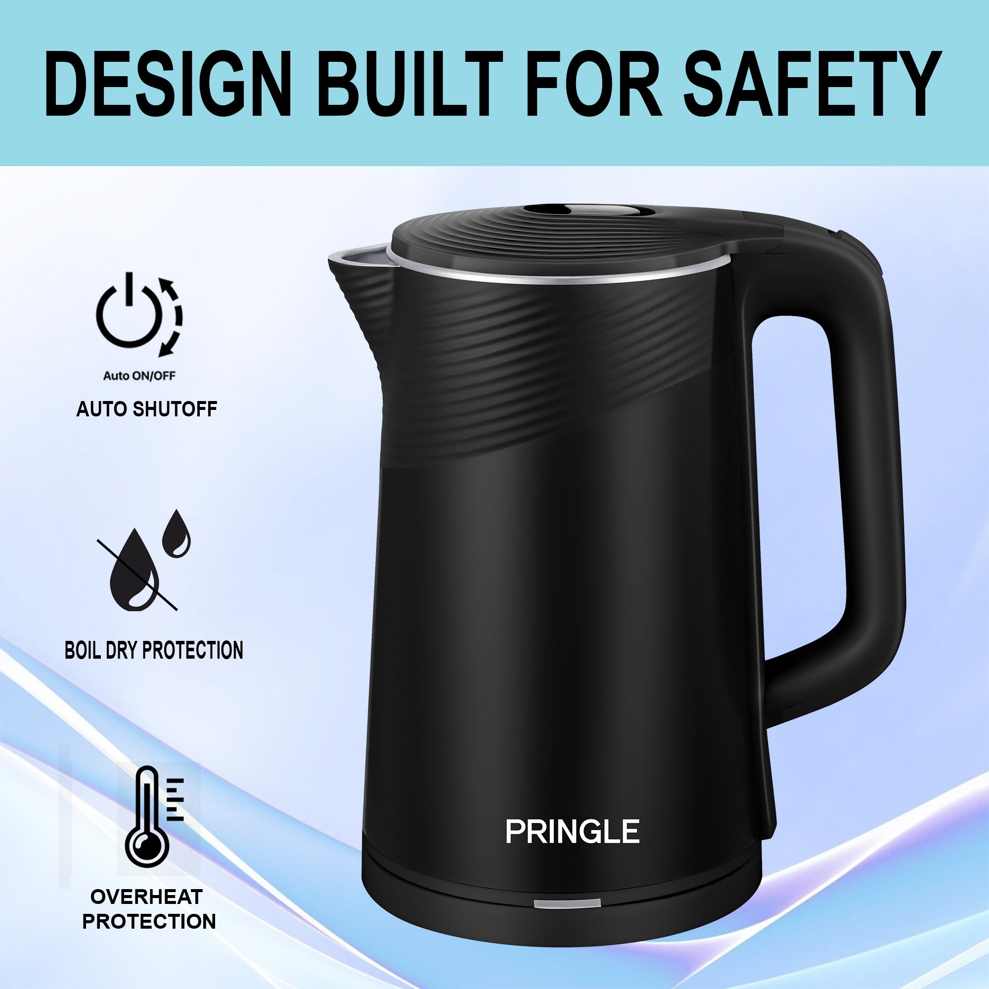 Pringle Electric Kettle Aster 2.L Dual Wall Layer(1500Watt) Stainless Steel Cool Touch Outer Body with 1 Year Onsite Warranty - Pringle Appliances