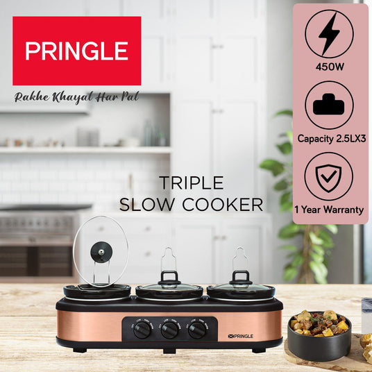 Pringle Electric Slow Cooker | Ceramic Pot with Glass Lid | FW 1806 - Capacity 4.5L ( 1.5L X 3 Pot) - Pringle Appliances