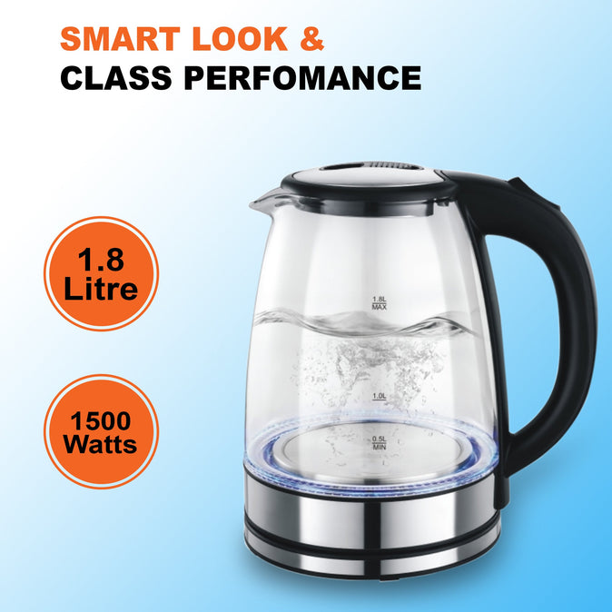 Electric Kettle Classy | 1.8L| 1500W| Borosilicate Glass - Pringle Appliances
