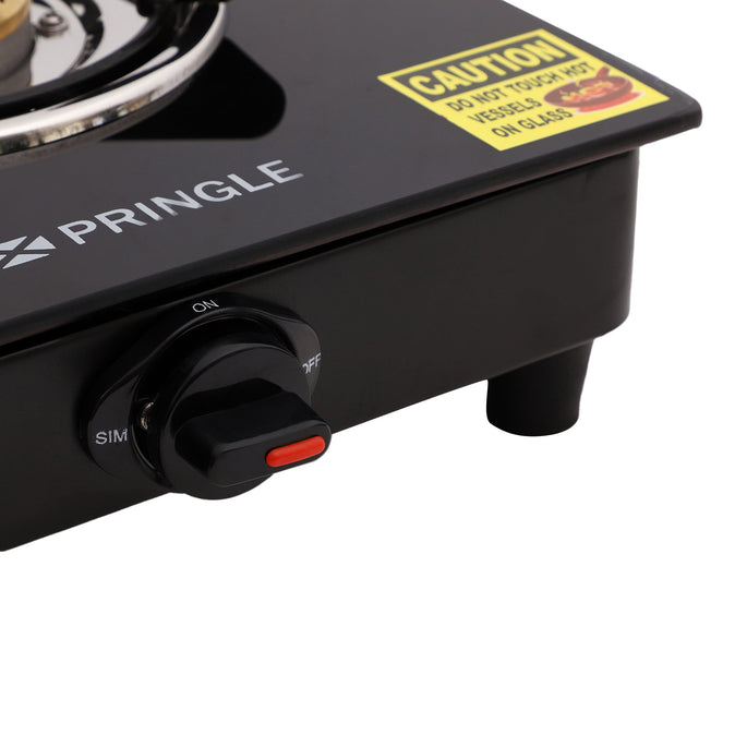 Pringle 1 Burner Toughened Glass Top Gas Stove/Chulha Manual Ignition Comes with 1 high efficiency design Brass Burners , Pan Support & 360 degree revolving nozzle With 24 months Warranty- Doorstep Service ISI certified - Pringle Appliances