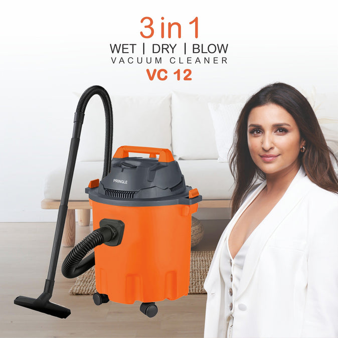 PRINGLE 1200W Vacuum Cleaner Wet and Dry Micro VC12 with 3in1 Multifunction Wet/Dry/Blowing| 17KPA Suction and Impact Resistant Polymer Tank,(Orange/Grey) - Pringle Appliances