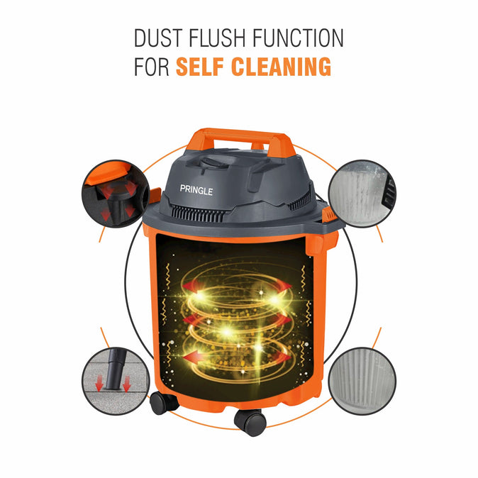 PRINGLE 1200W Vacuum Cleaner Wet and Dry Micro VC12 with 3in1 Multifunction Wet/Dry/Blowing| 17KPA Suction and Impact Resistant Polymer Tank,(Orange/Grey) - Pringle Appliances