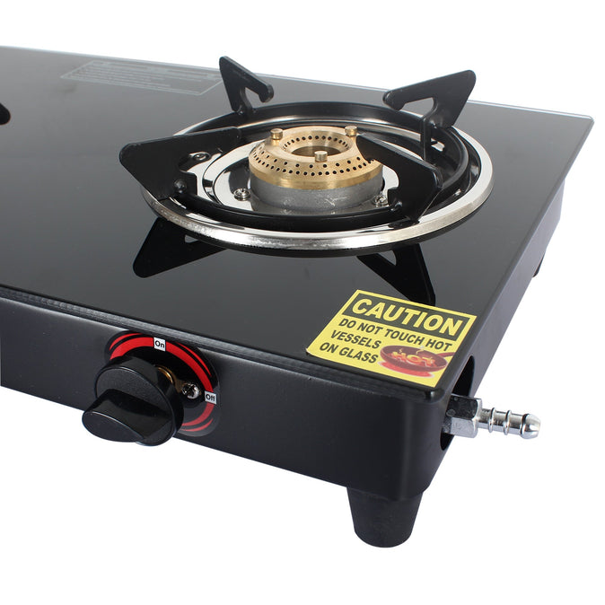 Pringle 2 Burner Toughened Glass Top Gas Stove/Chulha Manual Ignition Comes with 2 high efficiency design Brass Burners , Pan Support & 360 degree revolving nozzle With 24 months Warranty- Doorstep Service ISI certified - Pringle Appliances