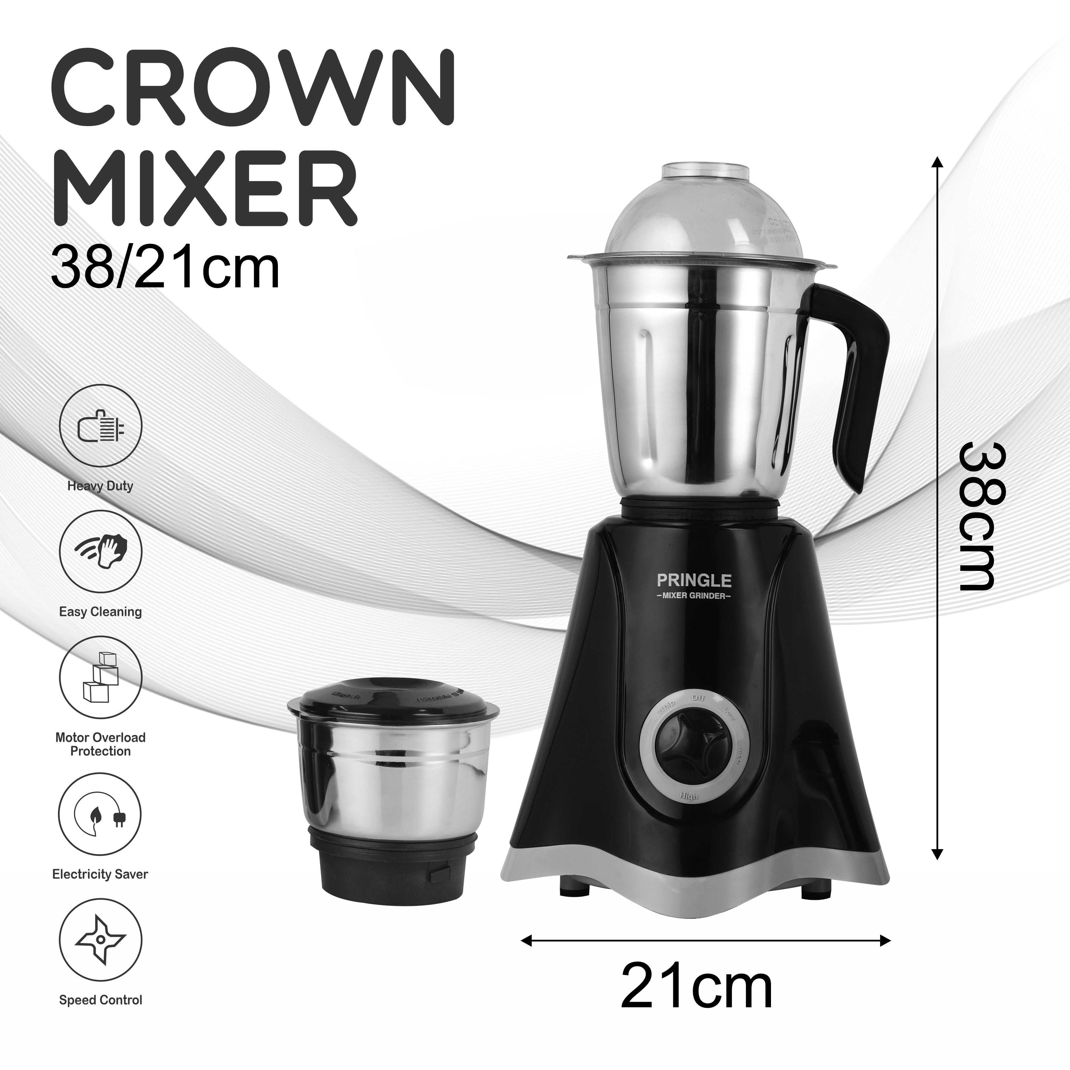 Pringle 2 Jar Mixer Grinder| 500W Powerful Motor | [ISI] Certified | 304 Grade Stainless Steel Blade| 2 Stainless Steel Jars Liquidizing Jar (1 Litres) Chutney Jar (0.4 Litres)3 Speed Options with Whip (1 Year Warranty)
