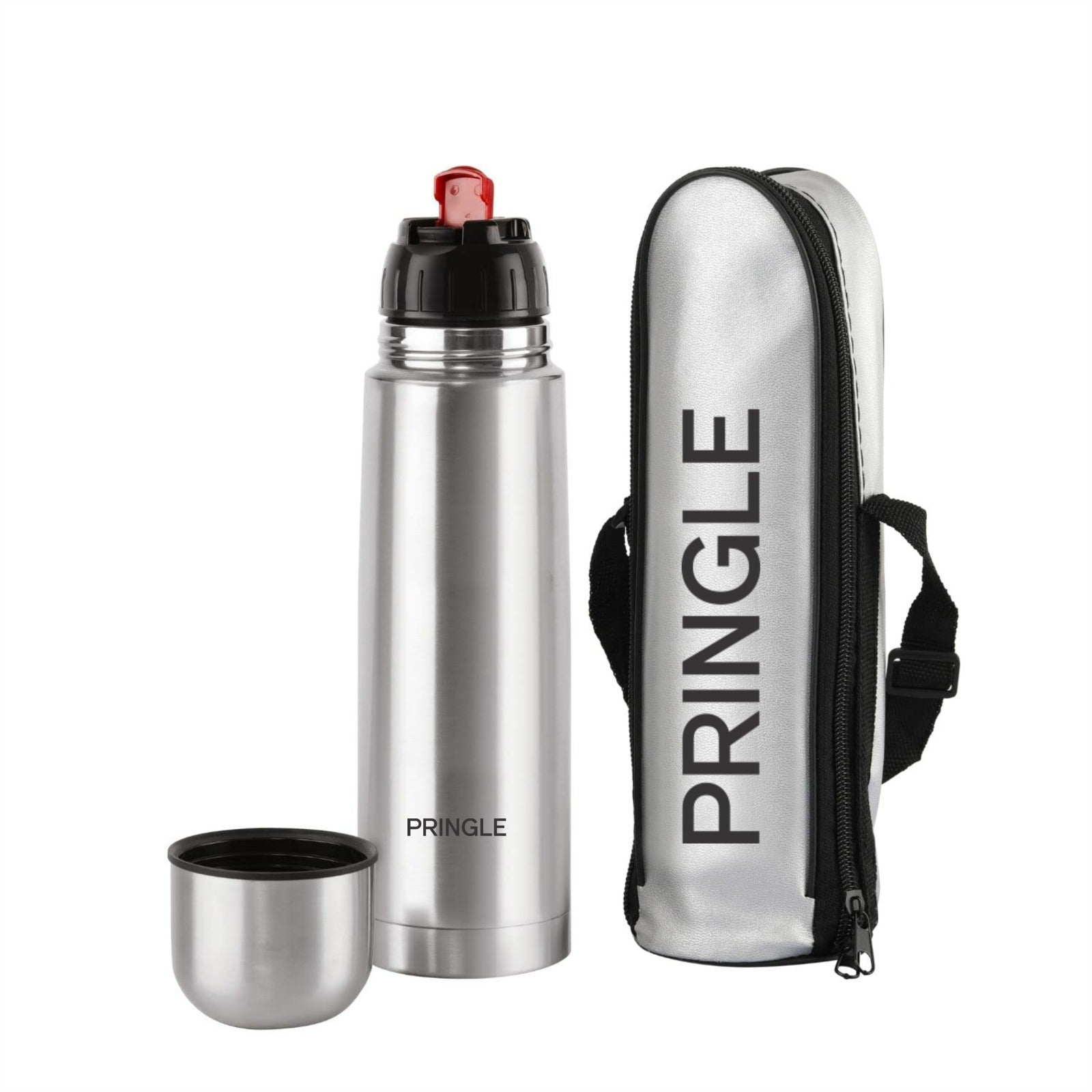 Pringle Flipstyle Stainless Steel Vacuum Insulated Flask with Jacket 750ml | Hot and Cold Water Bottle with Flip lid | Double Walled Silver Bottle for Home, Office, Travel - Pringle Appliances