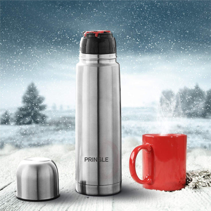 Pringle Flipstyle Stainless Steel Vacuum Insulated Flask with Jacket 750ml  | Hot and Cold Water Bottle with Flip lid | Double Walled Silver Bottle for