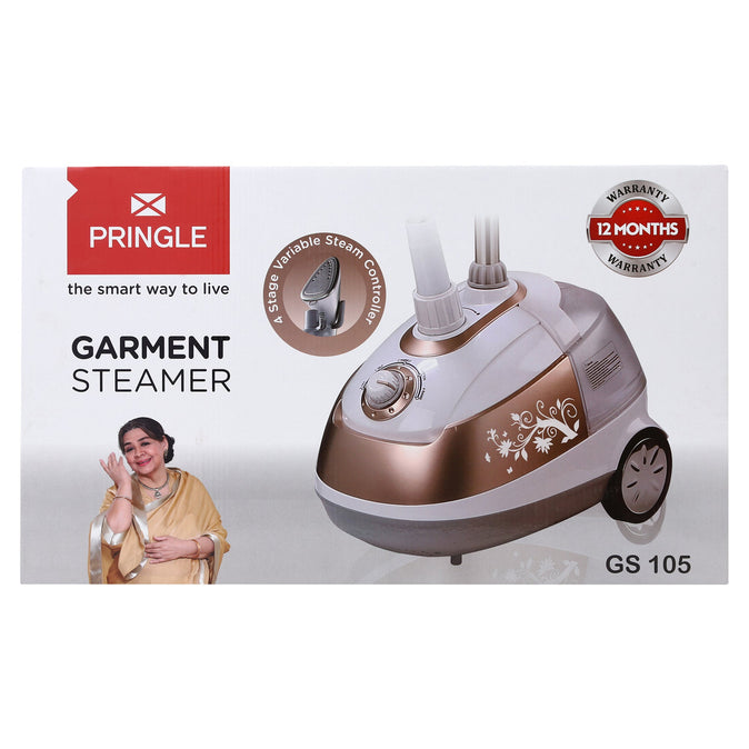 Pringle Garment Steamer | Variable Stream Control |Powerful Steam Output -Upto 30g/min | Auto Shut Off Feature | 1.5L Detachable Large Water Tank |Includes Fabric Brush & Hand Glove (GS105) - Pringle Appliances