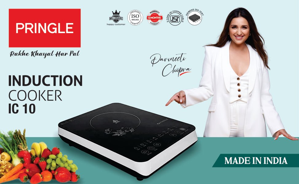 Pringle IC 10 Induction Cooktop (White, Black, with feather touch Panel) 230V-(50HZ) | Pringle IC 10 Induction Cooktop for Home and Kitchen 2000W| BIS Approved | With 8 Preset Menu Options | Induction Cooktop| Proudly Made In India - Pringle Appliances