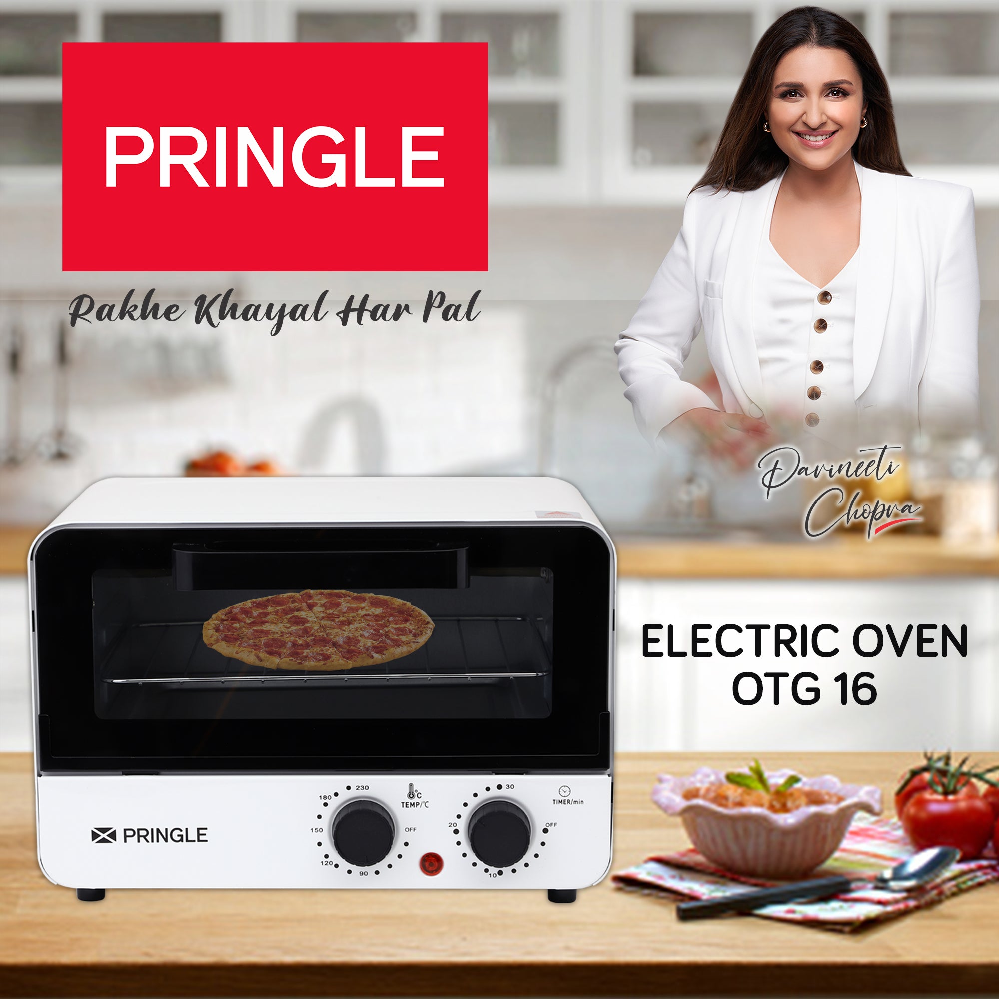 Pringle Oven Toaster Griller (OTG)16 - 12 White And Black - with Rotisserie, Auto-Shut Off, Heat-Resistant Tempered Glass, Multi-Stage Heat Selection 1000Watt - Pringle Appliances